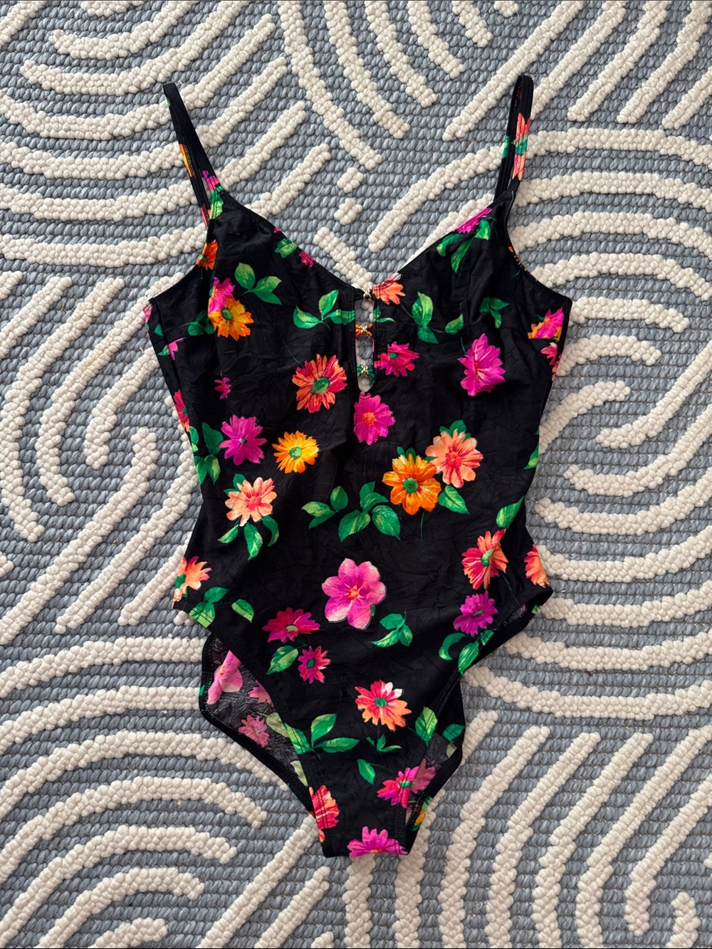 Vintage La Blanca Floral One Piece Swimsuit Size 16 Made in USA